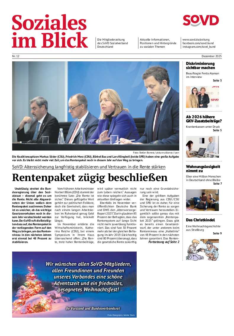 SoVD-Zeitung Dezember 2025, Ausgabe Mitteldeutschland / Mecklenburg-Vorpommern