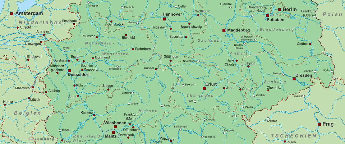 Landkarte von Mitteldeutschland